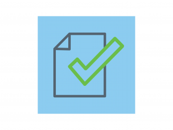 Icon of a checkmark and paper.