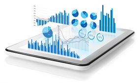 Computer monitor displaying charts