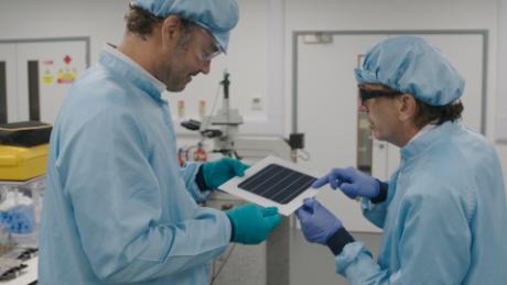 Professor Henry Snaith, professor of Physics at the University of Oxford and co-founder of Oxford PV, and Dr Christopher Case, Chief Technology Officer, Oxford PV at work in the company&#39;s laboratory in the United Kingdom