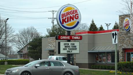 MOUNT AIRY, MARYLAND - MARCH 18: A Burger King restaurant displays a sign reading &#39;Open for Drive Thru and Takeout Only&#39; amid the coronavirus outbreak on March 18, 2020 in Mount Airy, Maryland. Maryland Gov. Larry Hogan ordered the closure of bars and restaurants, in an effort to slow the spread of the COVID-19 pandemic. (Photo by Patrick Smith/Getty Images)