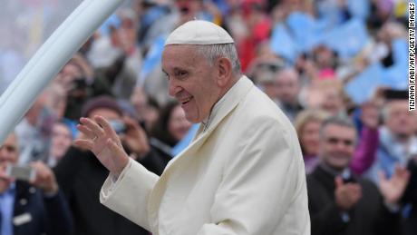 Pope Francis leads the Angelus at the Drum Crescent, Knock, County Mayo on August 26, 2018, on the second day of his visit to Ireland to attend the 2018 World Meeting of Families. (Photo by Tiziana FABI / AFP)        (Photo credit should read TIZIANA FABI/AFP/Getty Images)