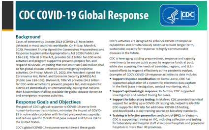 CDC COVID-19 Global Response Fact Sheet