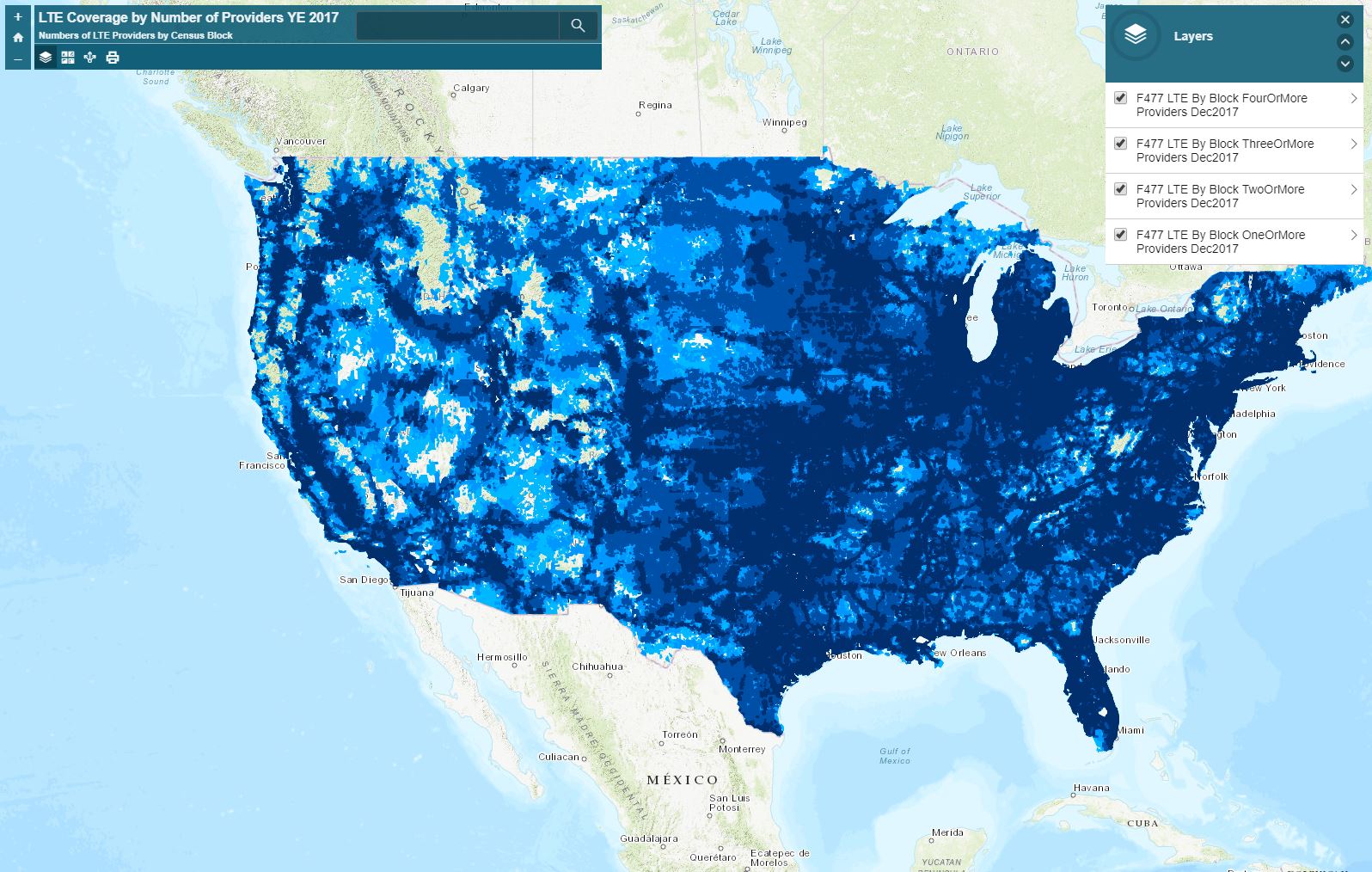 LTE Coverage by Number of Providers - YE 2017