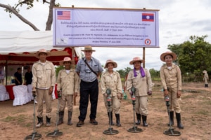 Ambassador Haymond meets with a UXO Lao clearance team in Attapeu Province, Lao PDR. (Photo courtesy of U.S. Embassy Vientiane)