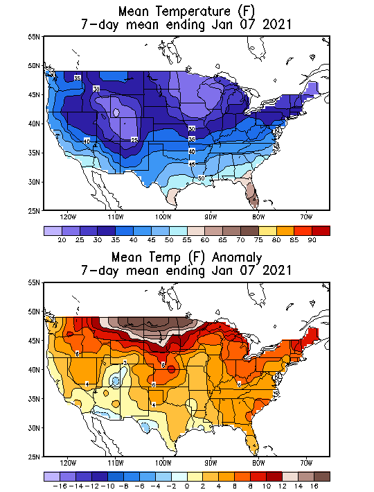 Mean Temperature (F) 7-Day Mean ending Jan 07, 2021