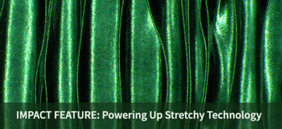 Powering Up Stretchy Technology. The wrinkled design of the new supercapacitors helps them stay stretchy while maintaining their electrochemical performance. Courtesy of Advanced Materials Technologies. Links to NIFA Impact.