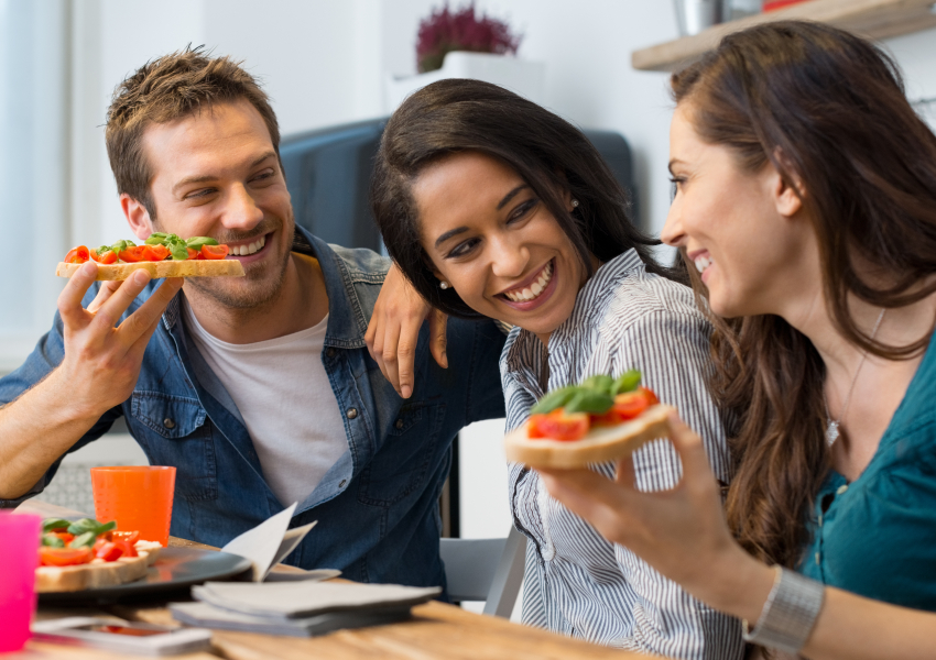 Friends eating bruschetta