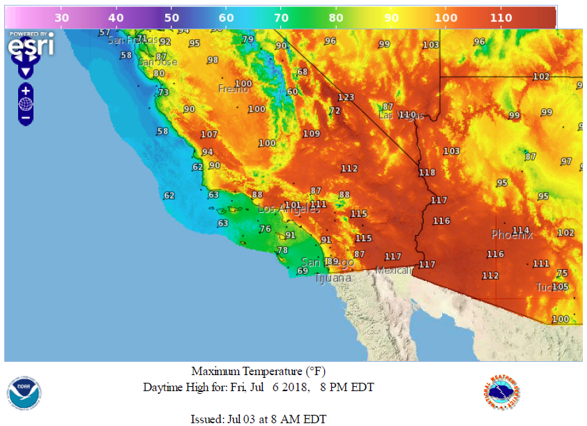 Daily average temperatures in coastal Southern California