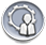 Grey circle icon with a person standing in front of a gear icon.