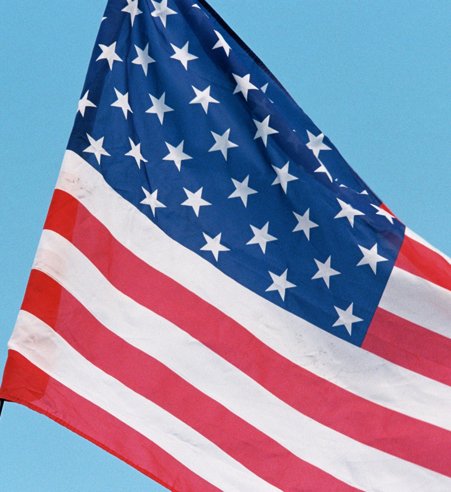 American flag against blue background