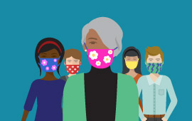 ilustración de un grupo de personas usando mascarillas