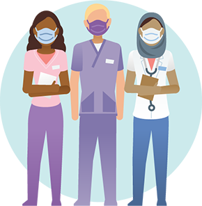3 healthcare workers standing next to each other