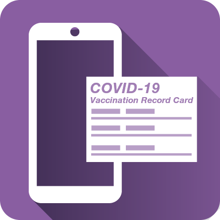 带有手机和covid-19接种疫苗卡的图标