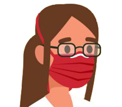 一名女子戴着黑框眼镜和红色口罩的图像