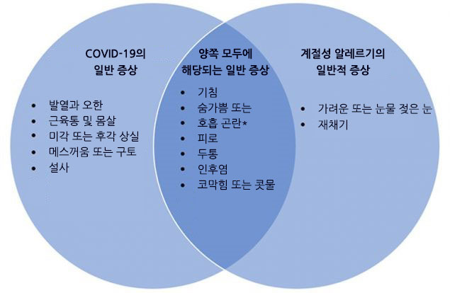 계절성 알레르기 증상과 COVID-19 증상 비교