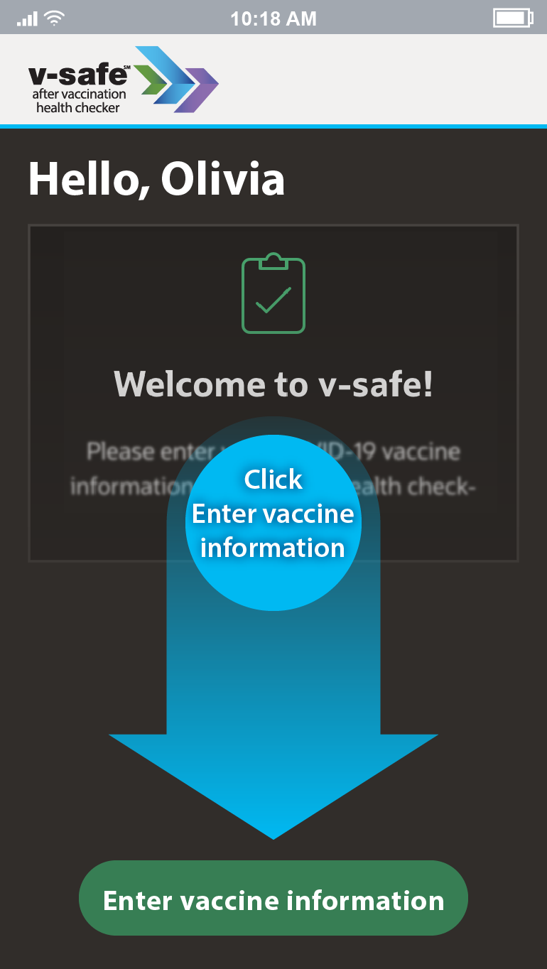 Screen shot showing enter vaccination information screen