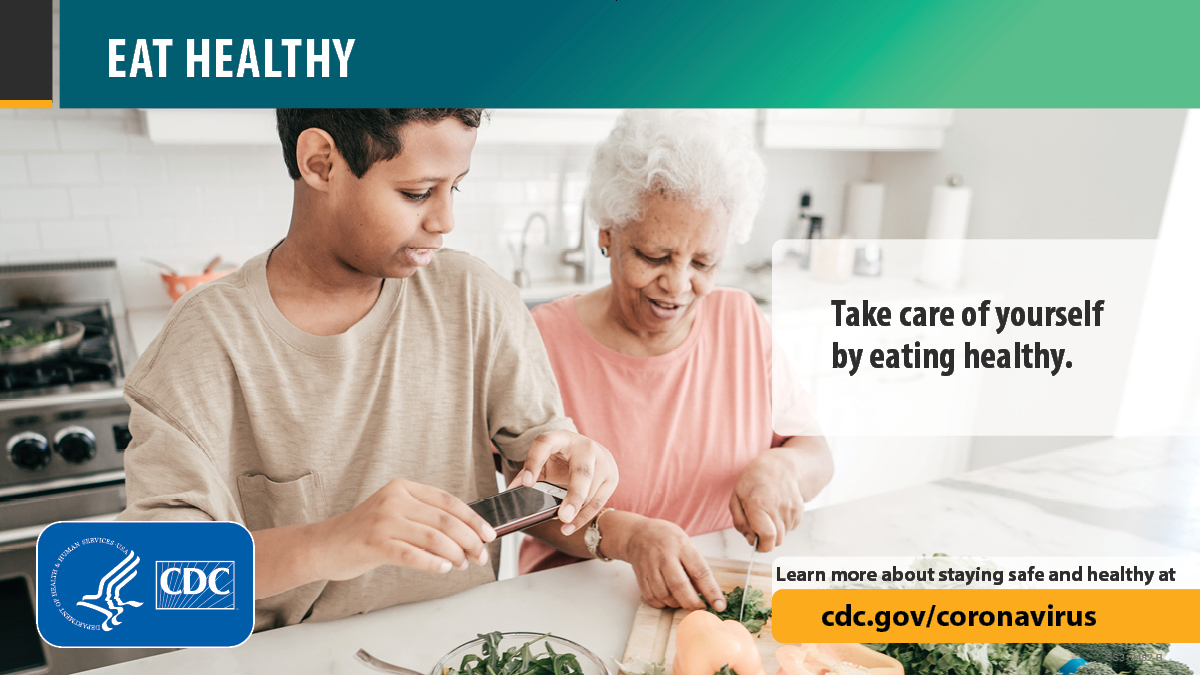 영양을 잘 섭취하세요. 건강한 식생활로 건강을 챙기세요. cdc.gov/coronavirus에서 안전 및 건강에 관해 더 자세히 알아보세요.
