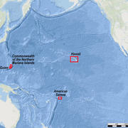 Map of the Pacific Ocean and surrounding continents with boxes drawn around areas to show study locations.