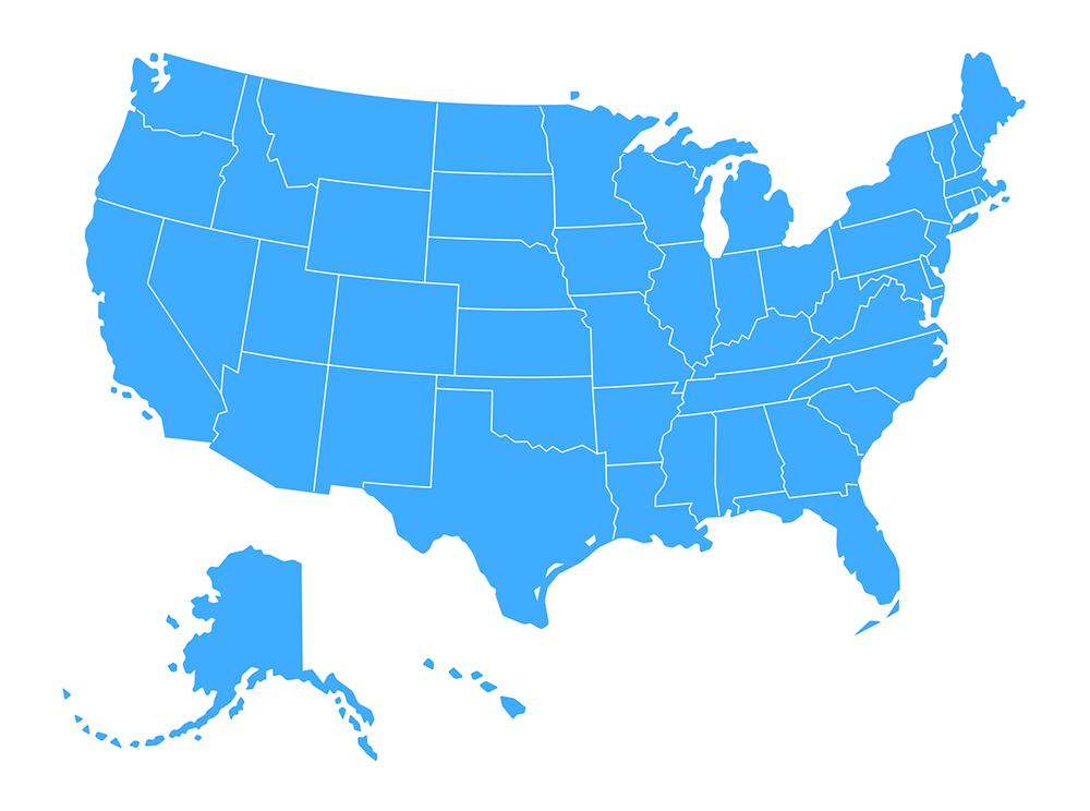 US map (including Alaska and Hawaii)