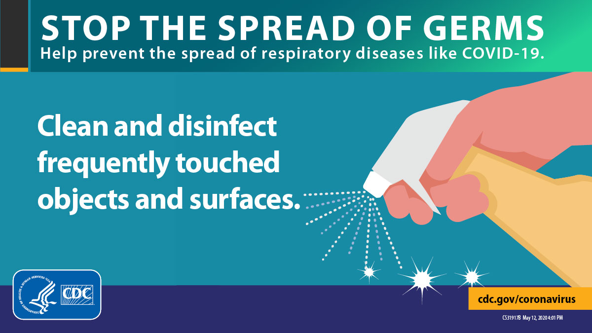 Illustration of hand spraying disinfectant