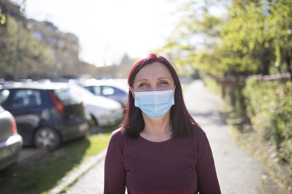 Portrait of senior woman with protective face mask