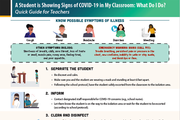 수업 중 학생이 COVID-19 증상을 보입니다. 어떻게 하나요?