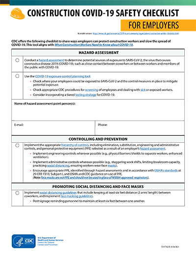 screenshot of a Construction COVID-19 Checklist for Employers