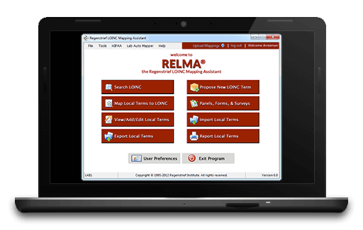 Laptop with RELMA menu screen