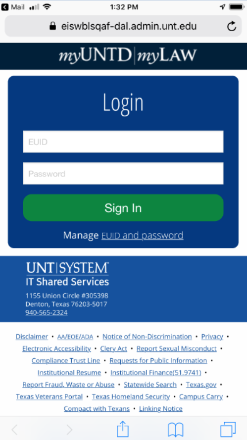 New mobile login screenshot for the EIS Student Services