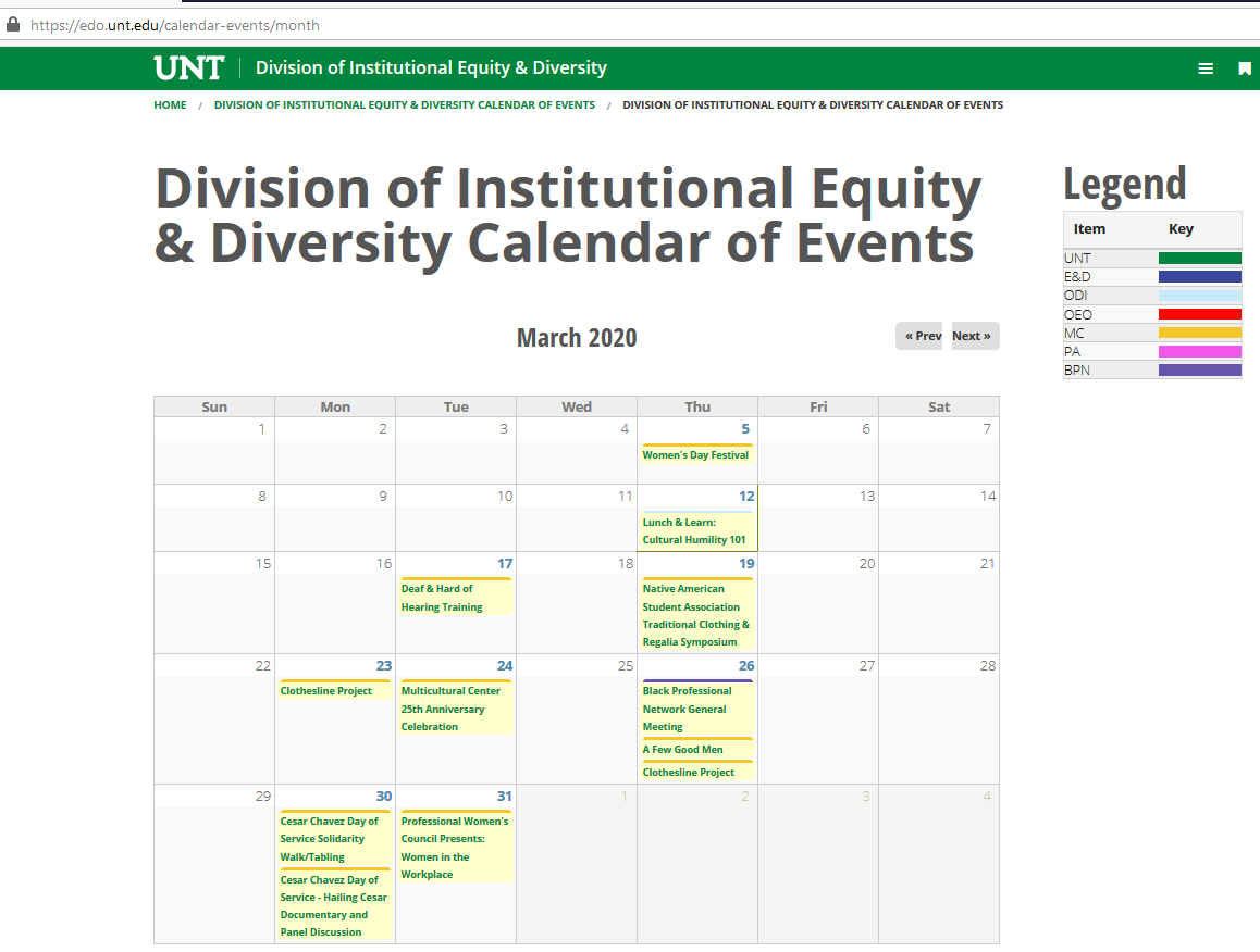 EDO March 2020 Calendar